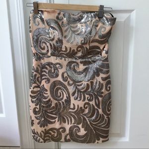 Blush mini cocktail dress with silver sequins